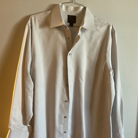 Two Joseph A Banks Button Down Shirts, Blue/Tan & Gray Stripe - Size 17-34 - Picture 5 of 7